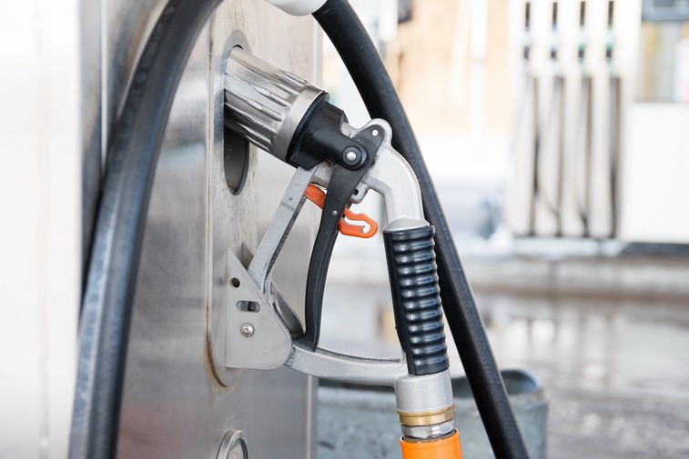 Liquid petrol gas or LPG station pump with nozzle to refuel a car